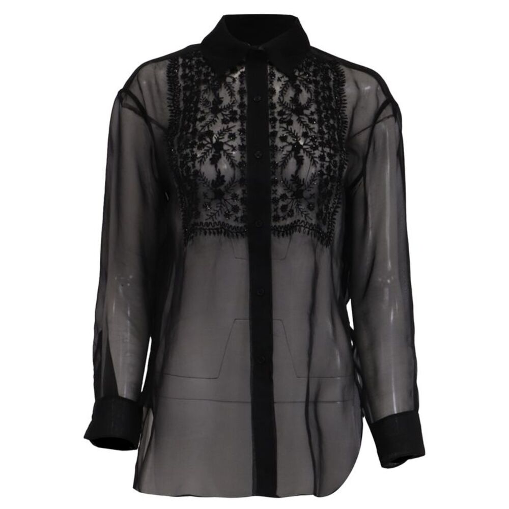 Nili Lotan Noel Sheer Button-Down Blouse in Black Silk